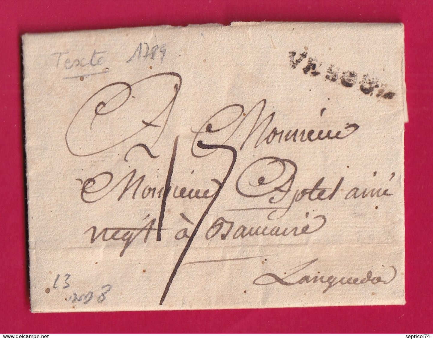 MARQUE VESOUL HAUTE SAONE 1789 LENAIN N°3 POUR BEAUCAIRE GARD LETTRE - 1701-1800: Precursors XVIII