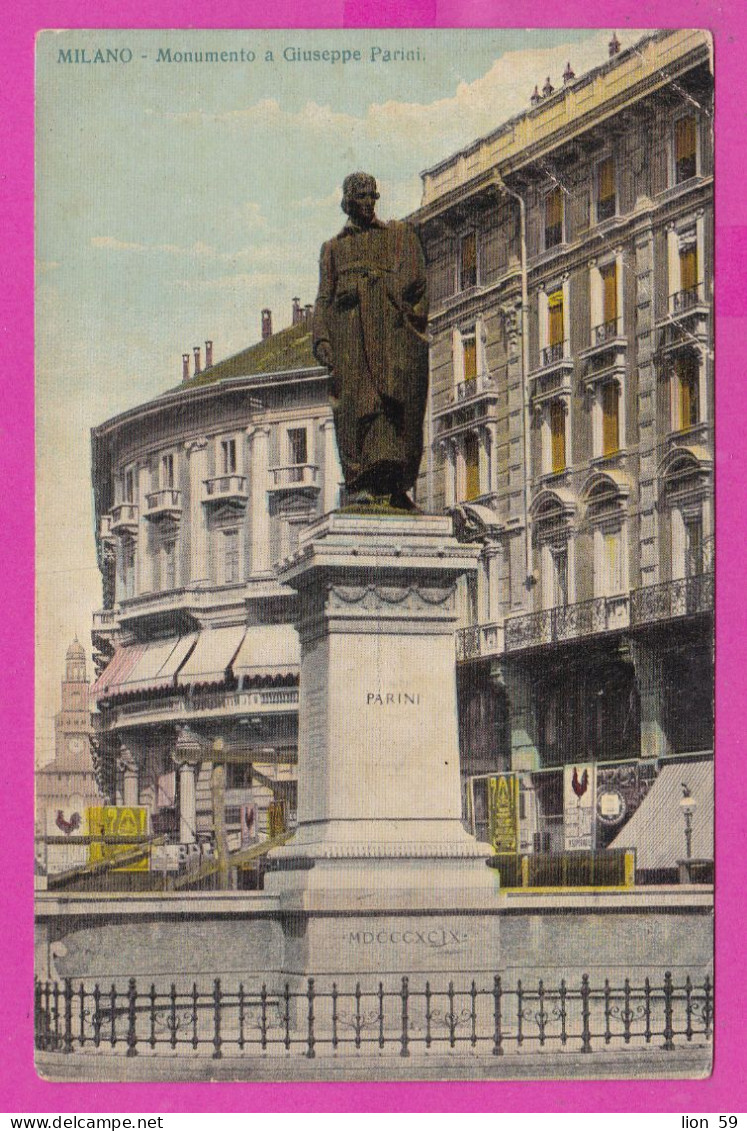 294077 / Italy - MILANO Monumento A Giuseppe Parini PC 1920 USED - 10 Cent. Vittorio Emanuele III - Marcophilia