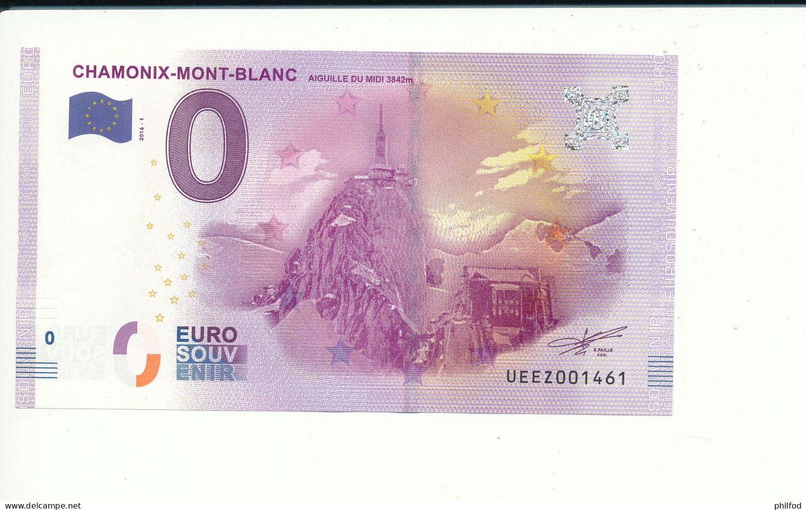 Billet Touristique  0 Euro  -   CHAMONIX-MONT-BLANC AIGUILLE DU MIDI 3842M - UEEZ- 2016-1- N° 1461 - Billet épuisé - Other & Unclassified