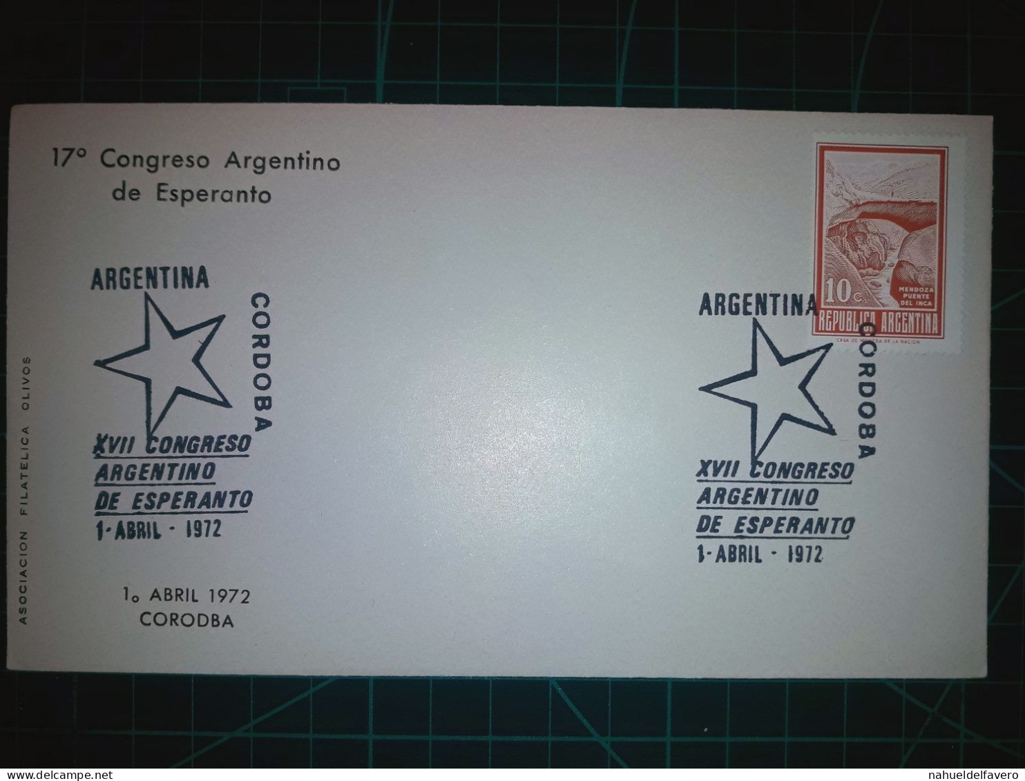 ARGENTINE, Enveloppe FDC Commémorative Du "XVIIème Congrès Argentin D'Espéranto". Cachet Spécial De La Poste. Année 1972 - FDC