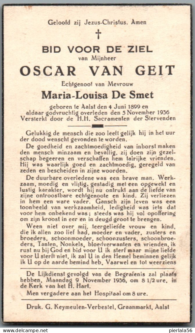 Bidprentje Aalst - Van Geit Oscar (1899-1936) - Devotion Images