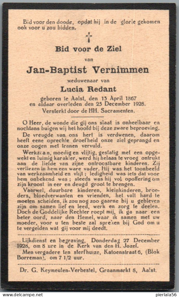 Bidprentje Aalst - Vernimmen Jan Baptist (1867-1928) - Devotion Images