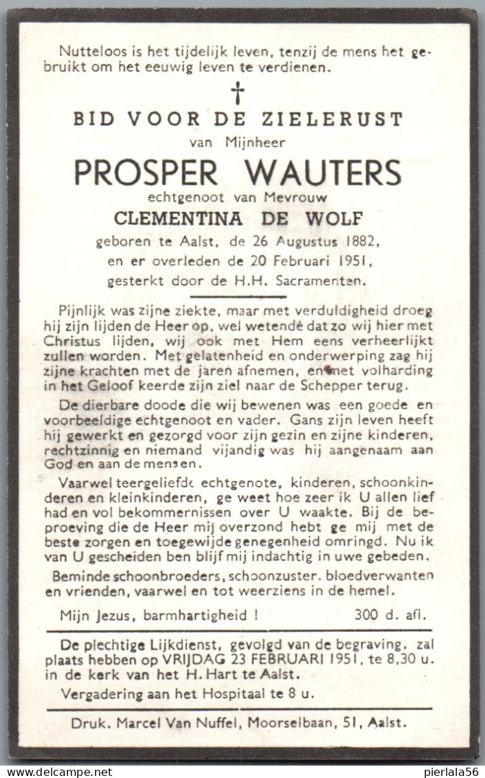 Bidprentje Aalst - Wauters Prosper (1882-1951) - Devotion Images