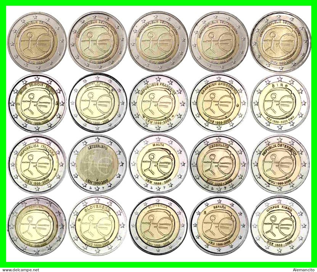 MONEDAS DE 2 EUROS CONMEMORATIVAS AÑO 2009  "ANIVERSARIO UNION MONETARIA ( E.M.U. ) COLECCION COMPLETA 20 MONEDAS - Sonstige & Ohne Zuordnung