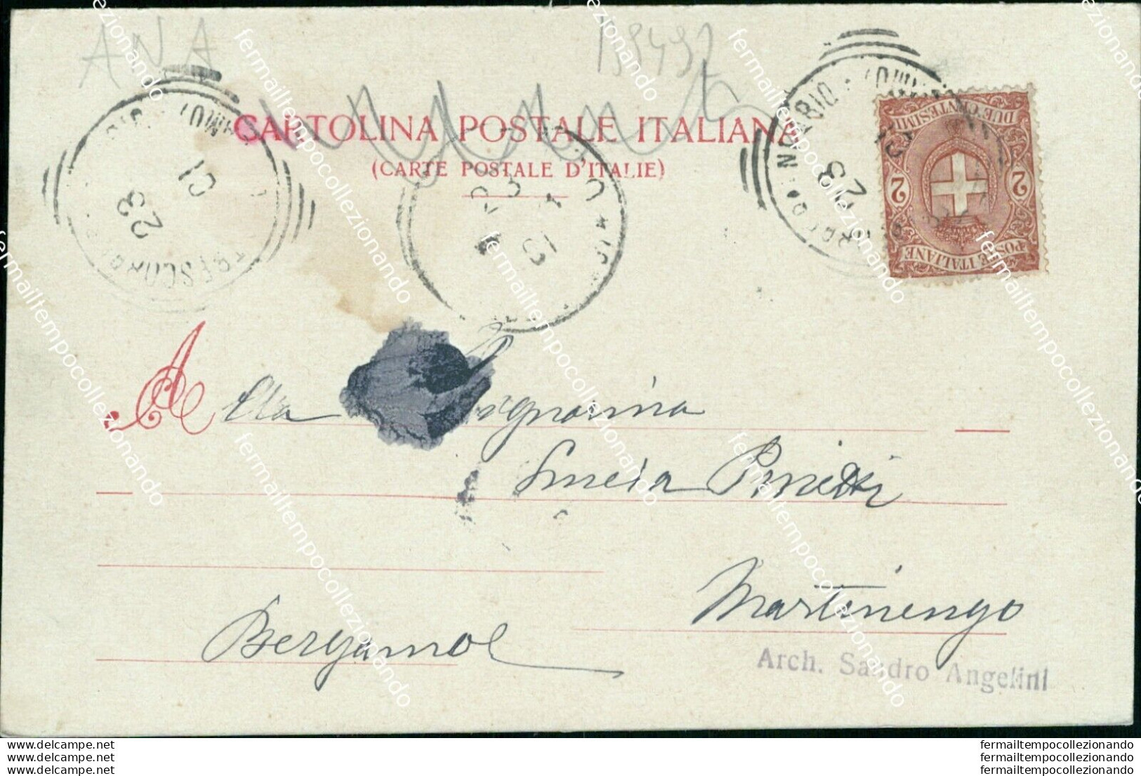 Bs492 Cartolina Fontana Nella Piazza Di Trescorre 1901 Bergamo  Lombardia - Bergamo