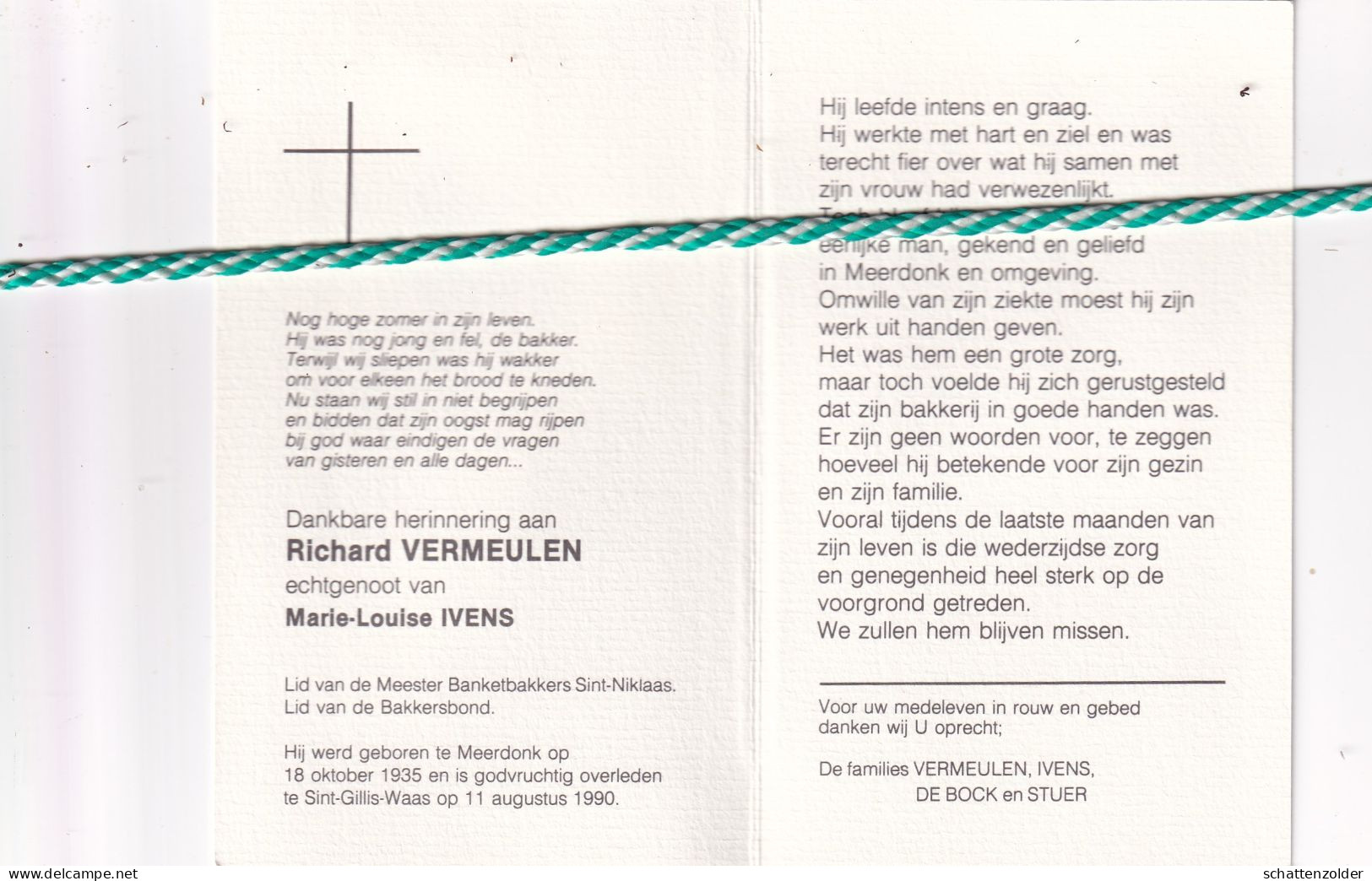 Richard Vermeulen-Ivens, Meerdonk 1935, Sint-Gillis-Waas 1990. Foto - Esquela