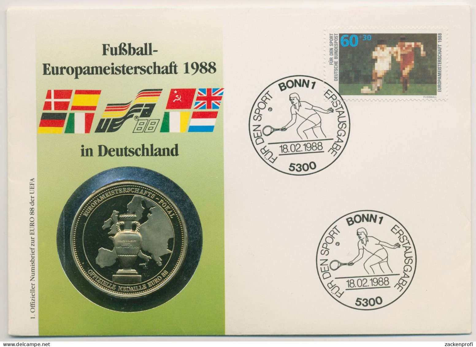 Bund 1988 Sporthilfe Fußball-EM'88 Numisbrief Mit Medaille (N605) - Covers & Documents