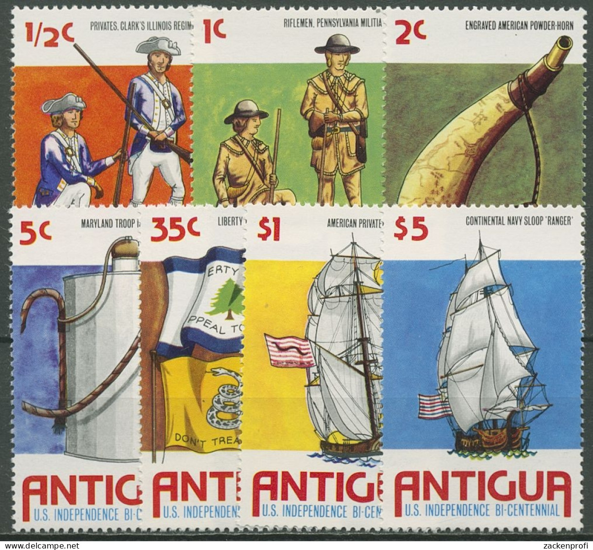 Antigua 1976 Amerika 200 Jahre Unabhängigkeit Schiffe 417/23 Postfrisch - Antigua And Barbuda (1981-...)