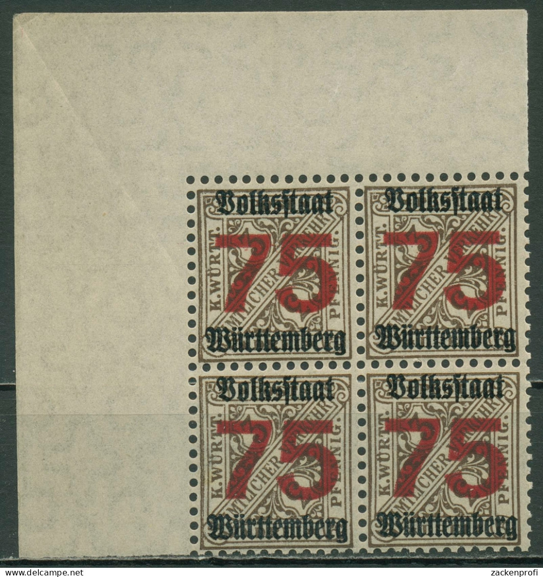 Württemberg Dienstmarken 1919 Mit Aufdruck 271 X 4er-Block, Ecke 1 Postfrisch - Neufs