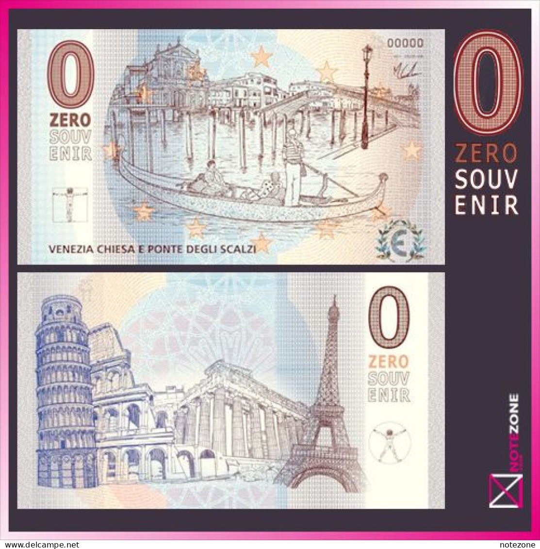 Zero Souvenir 0€ VENEZIA CHIESA E PONTE DEGLI Italy Fantasy Test Note £0, 0 Euro - [ 9] Collections