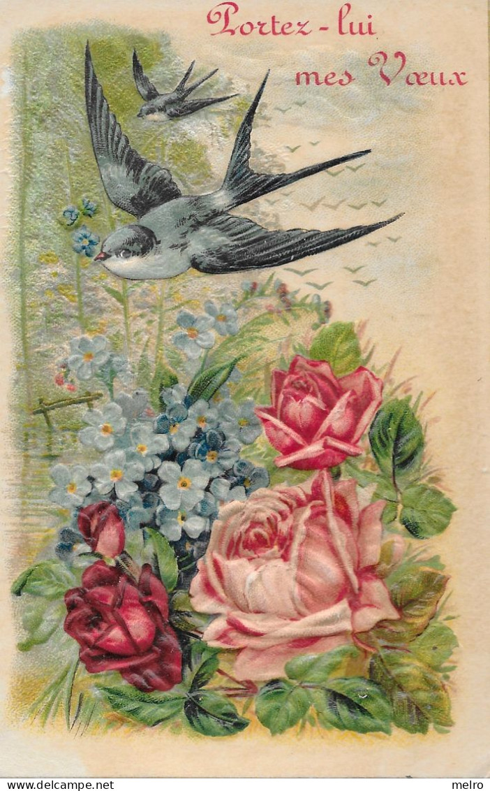 CPA- CARTE FANTAISIE.- OISEAU - Carte Gaufrée - Hirondelle -  PORTEZ-LUI  MES VOEUX. - Oiseaux