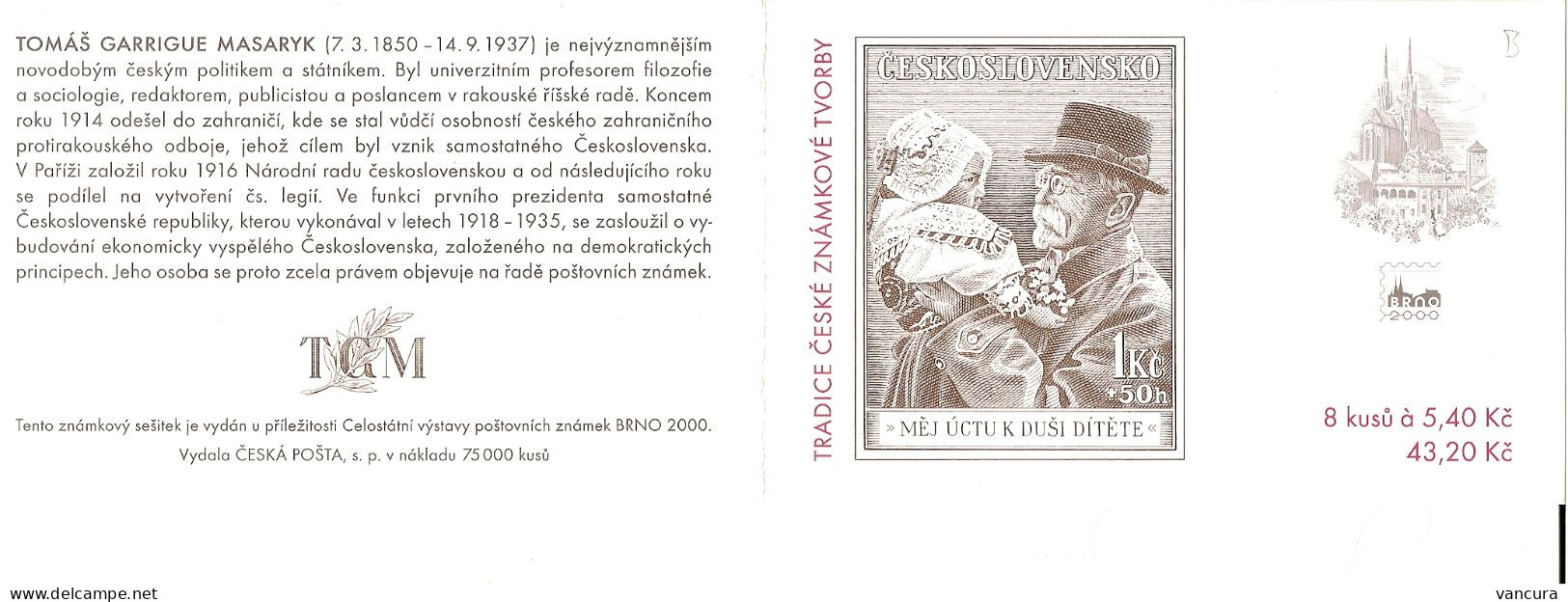 Booklet 243 Czech Republic Traditions Of The Czech Stamp Design 2000 Masaryk - Timbres Sur Timbres