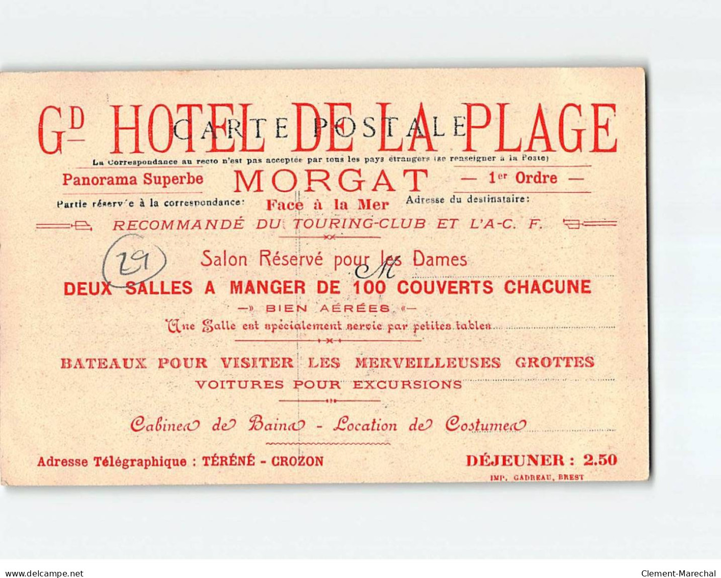 MORGAT : Hôtel De La Plage - Très Bon état - Morgat