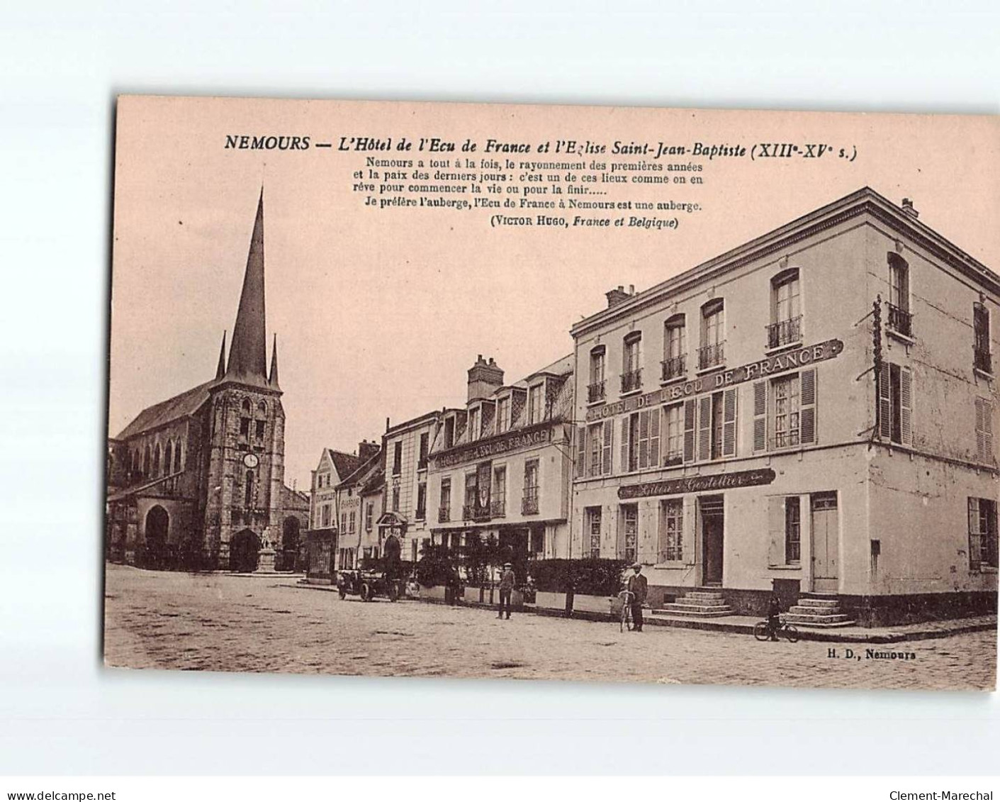 NEMOURS : L'Hôtel De L'Ecu De France Et L'Eglise Saint-Jean-Baptiste - Très Bon état - Nemours