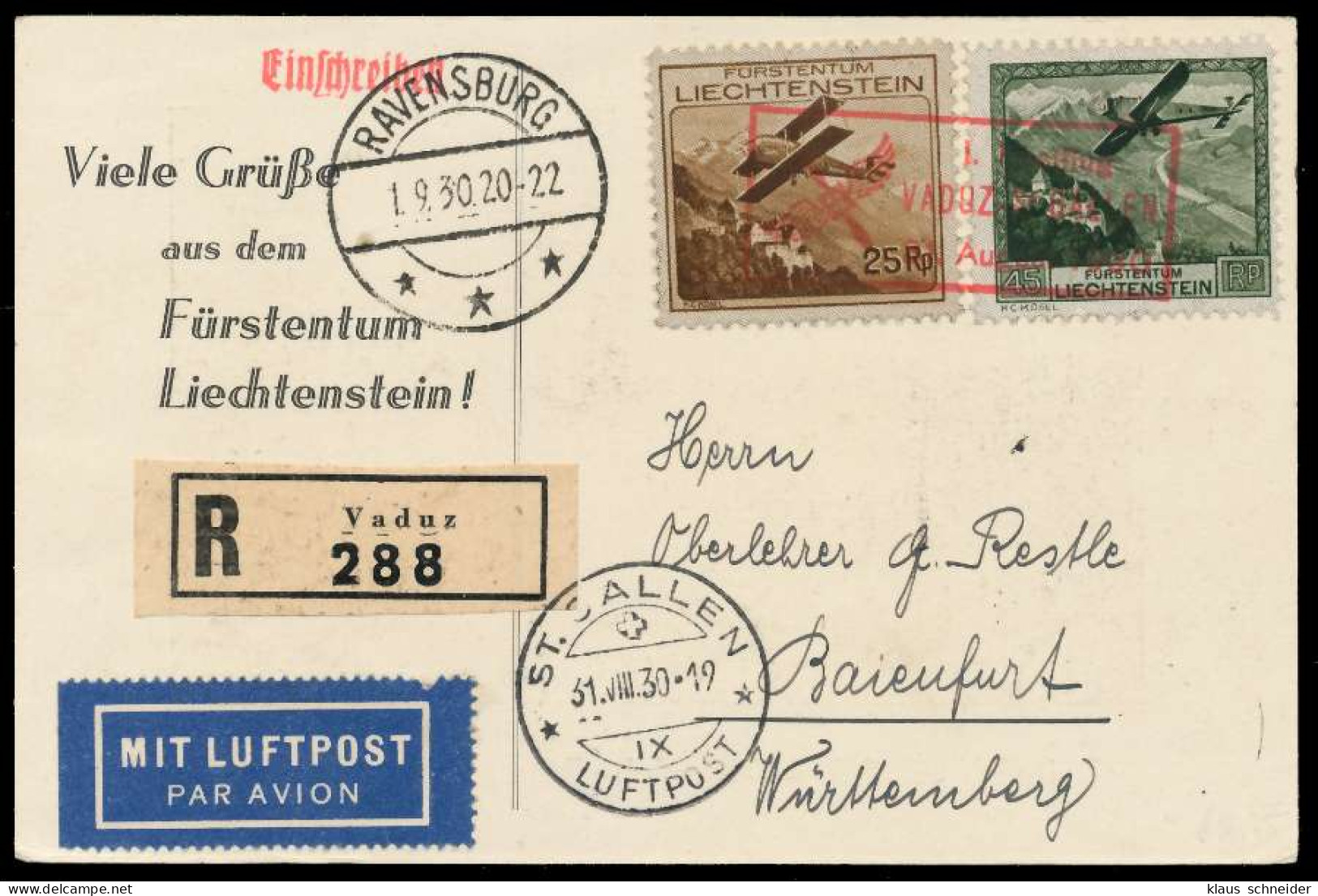 LIECHTENSTEIN 1930 Nr 112 Und 110 BRIEF MIF X1D7D26 - Briefe U. Dokumente