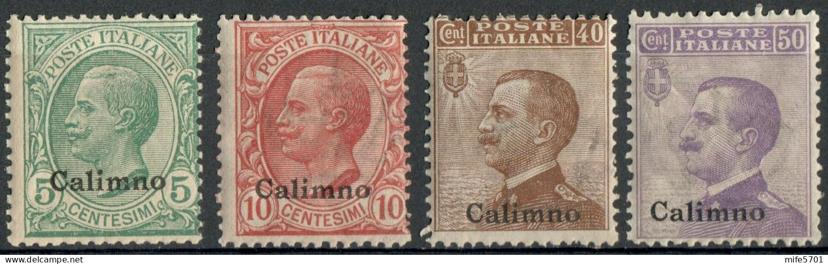 REGNO COLONIE EGEO CALINO 1916 4 FRANCOBOLLI C. 5 / C. 10 / C. 40 / C. 50 SOPRASTAMPATI 'CALIMNO' MNH ** SASSONE 2/3-6/7 - Ägäis (Calino)