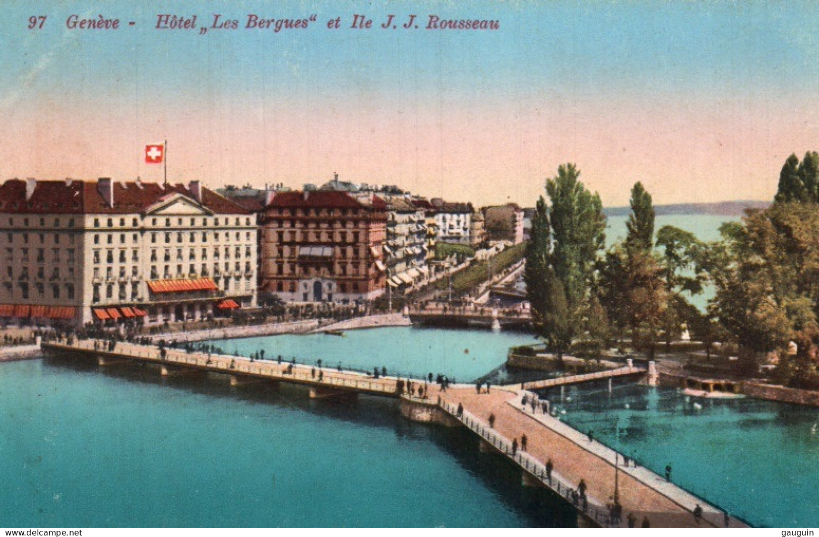 CPA - GENÈVE - Hôtel "les Bergues" Et Ile J.J.Rousseau - Edition Jaeger - Genève