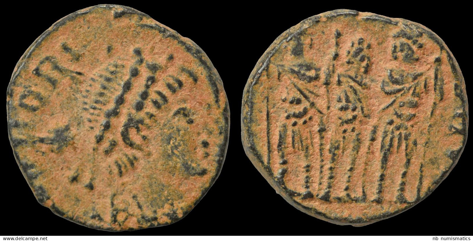 Honorius AE3 Three Emperors Standing Facing - The End Of Empire (363 AD To 476 AD)