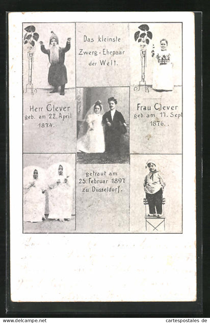 AK Düsseldorf, Das Kleinest Zwerg-Ehepaar Der Welt Getraut 1897, Herr Clever Geb. 1874 Und Frau Clever Geb. 1876  - Sonstige & Ohne Zuordnung