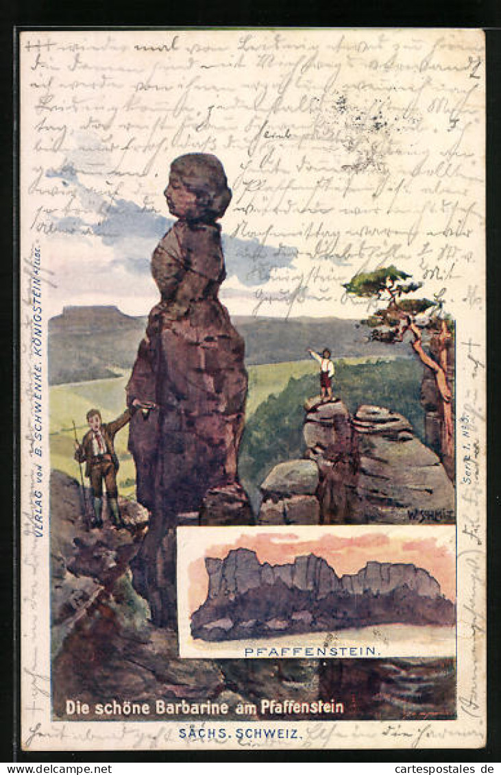 Künstler-AK Schwenke Ser. 1 Nr. 5: Die Schöne Barbarine Am Pfaffenstein, Berg Mit Gesicht / Berggesichter  - Other & Unclassified