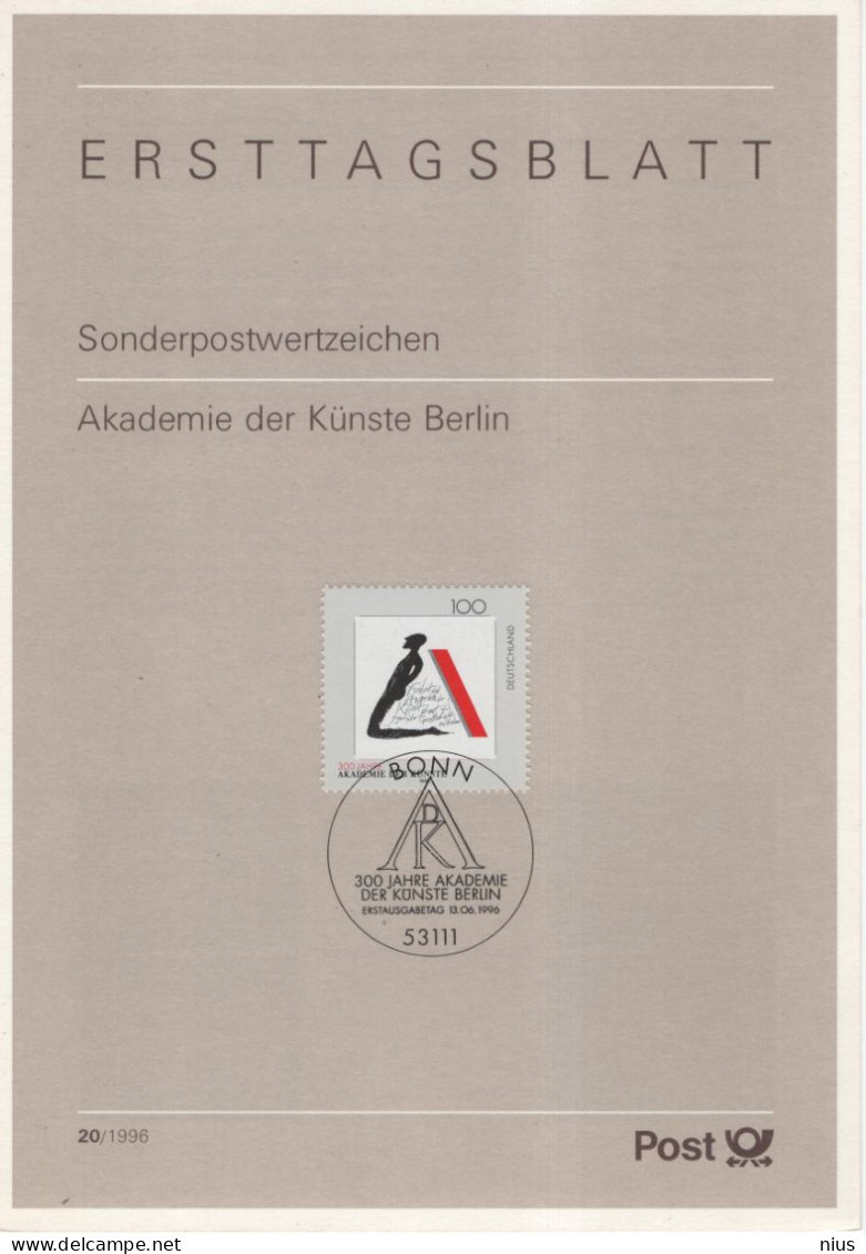 Germany Deutschland 1996-20 300 Jahre Akademie Der Kunste Berlin Academy Of Arts, Canceled In Bonn - 1991-2000