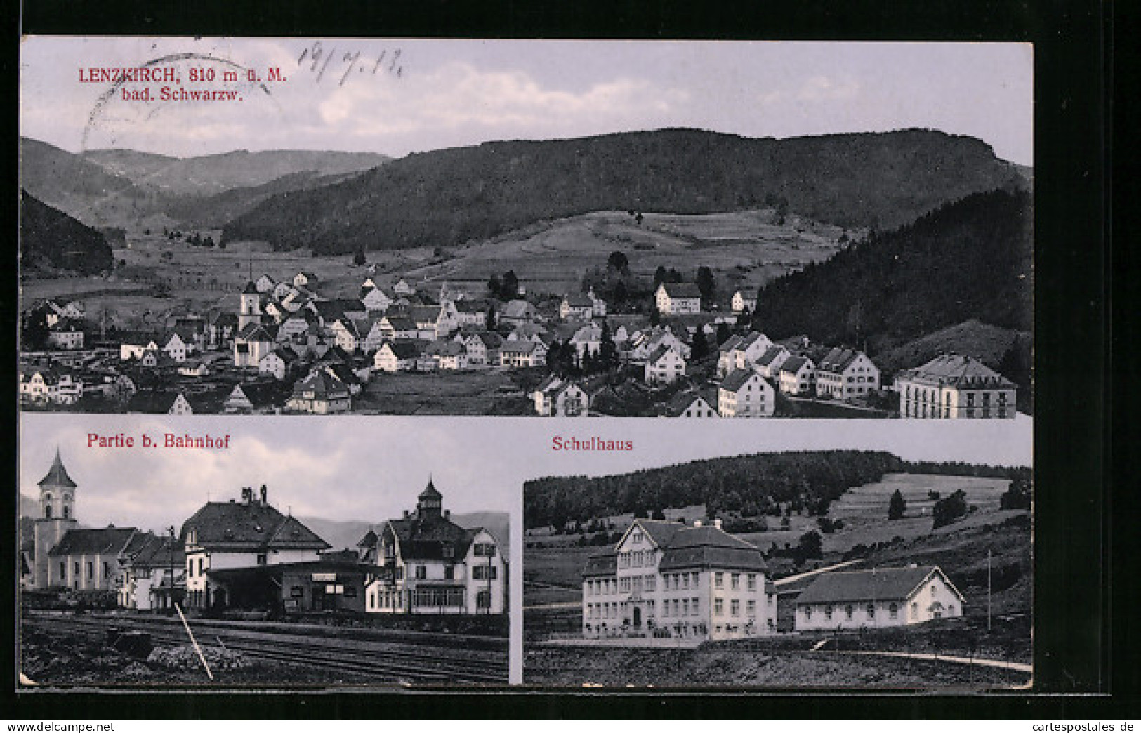 AK Lenzkirch /Bad. Schwarzw., Teilansicht, Partie B. Bahnhof, Schulhaus  - Andere & Zonder Classificatie