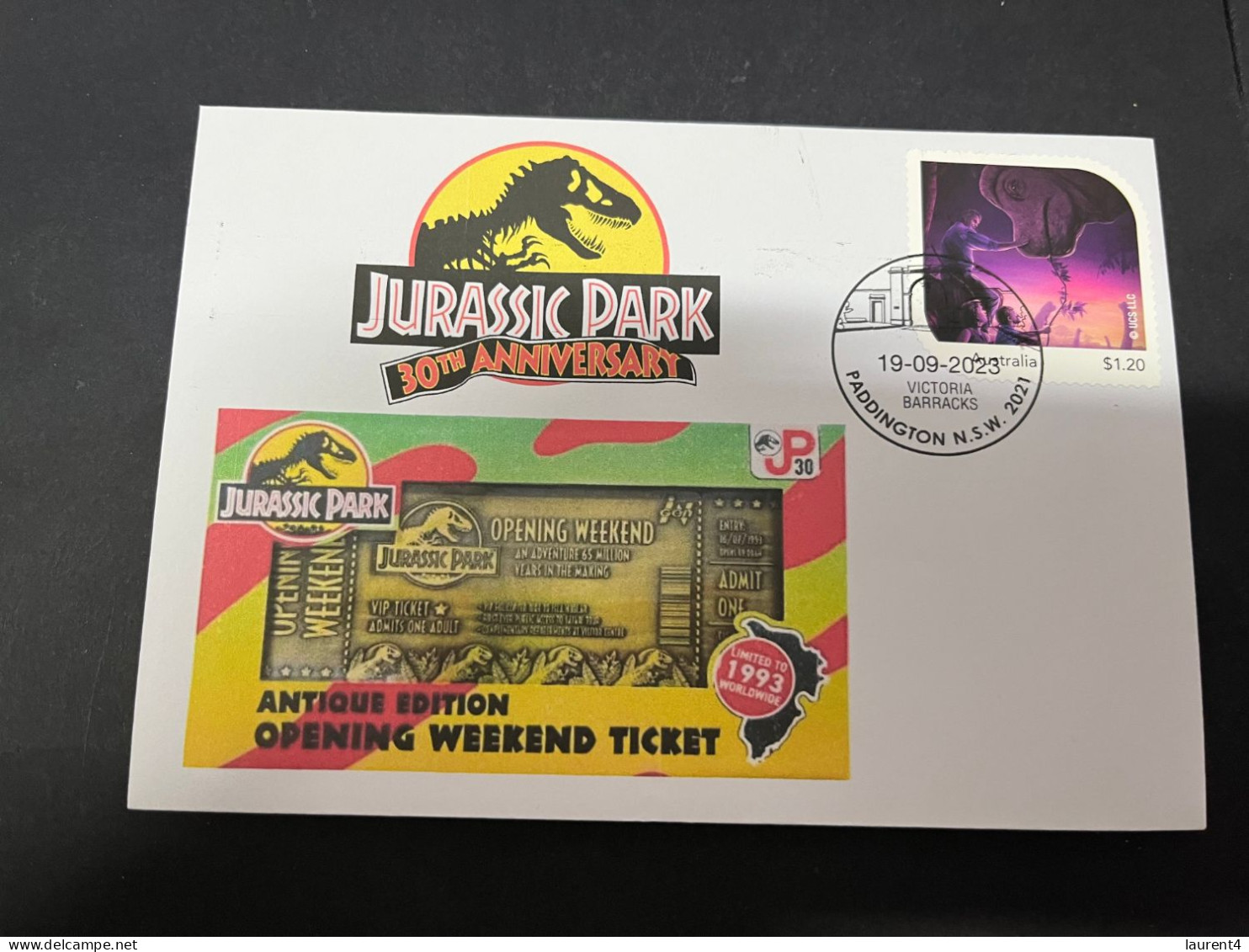 14-5-2024 (5 Z 7) Australian Personalised Stamp Isssued For Jurassic Park 30th Anniversary (Dinosaur) - Préhistoriques