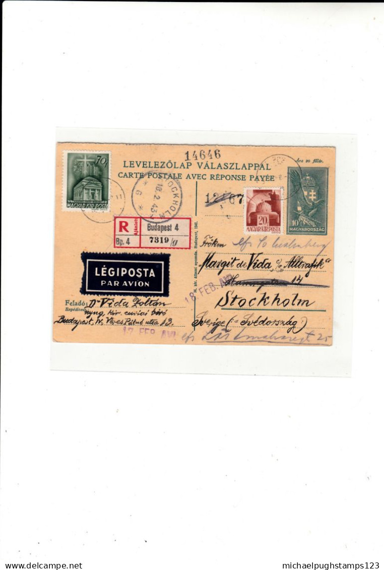 Hungary / Stationery / Airmail / Registered Postcards / Sweden - Sonstige & Ohne Zuordnung