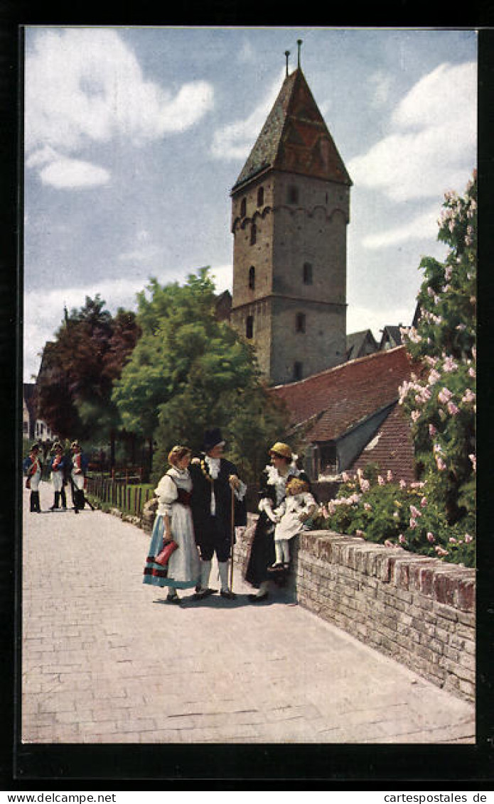 AK Ulm A. D., Metzgerturm Mit Stadtmauer Und Personen In Historischen Kostümen  - Ulm