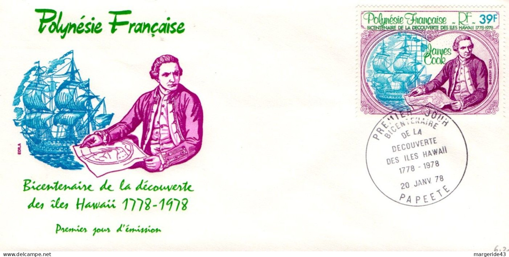 POLYNESIE FDC 1978 DECOUVERTE ILES HAWAI - FDC