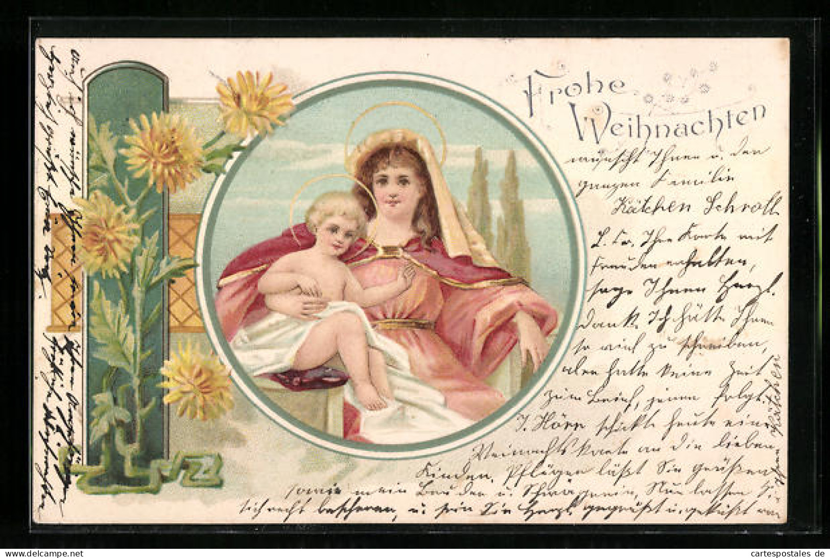 Lithographie Frohe Weihnachten, Maria Mit Jesuskind  - Sonstige & Ohne Zuordnung