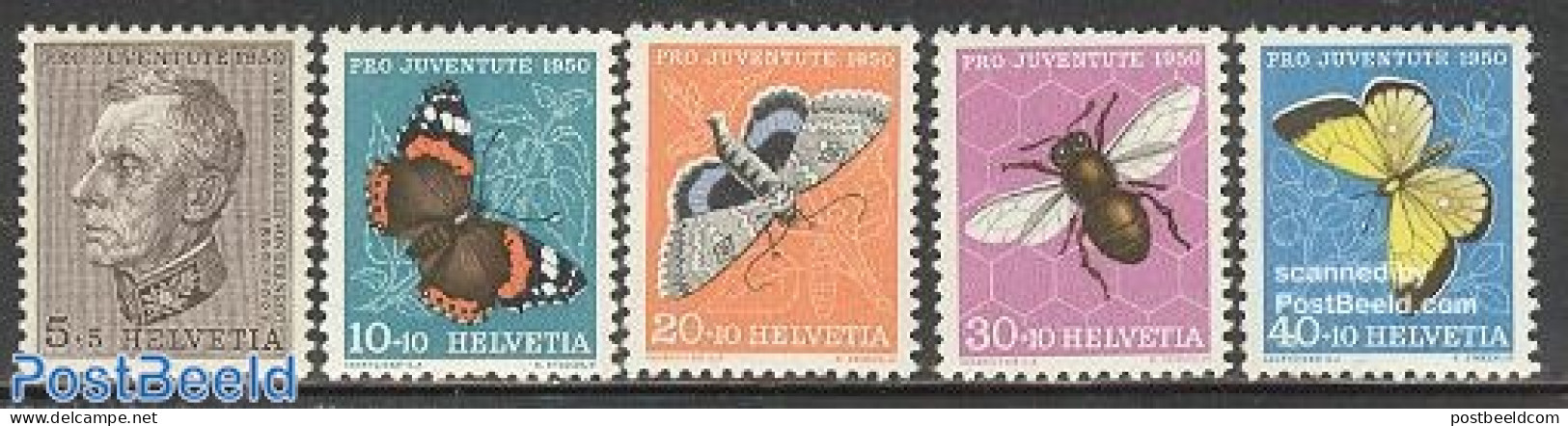 Switzerland 1950 Pro Juventute 5v, Unused (hinged), Nature - Bees - Butterflies - Insects - Neufs