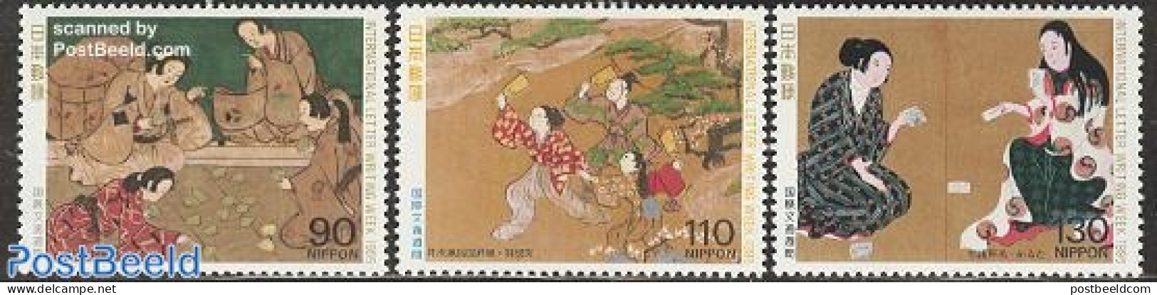 Japan 1995 Letter Week 3v, Mint NH, Sport - Various - Playing Cards - Toys & Children's Games - Art - East Asian Art -.. - Unused Stamps
