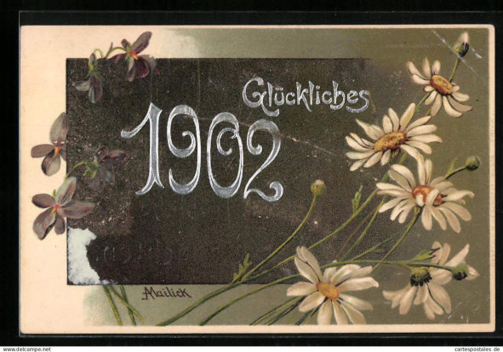 Künstler-AK Alfred Mailick: Margeriten Und Veilchen, Glückliches 1902  - Mailick, Alfred