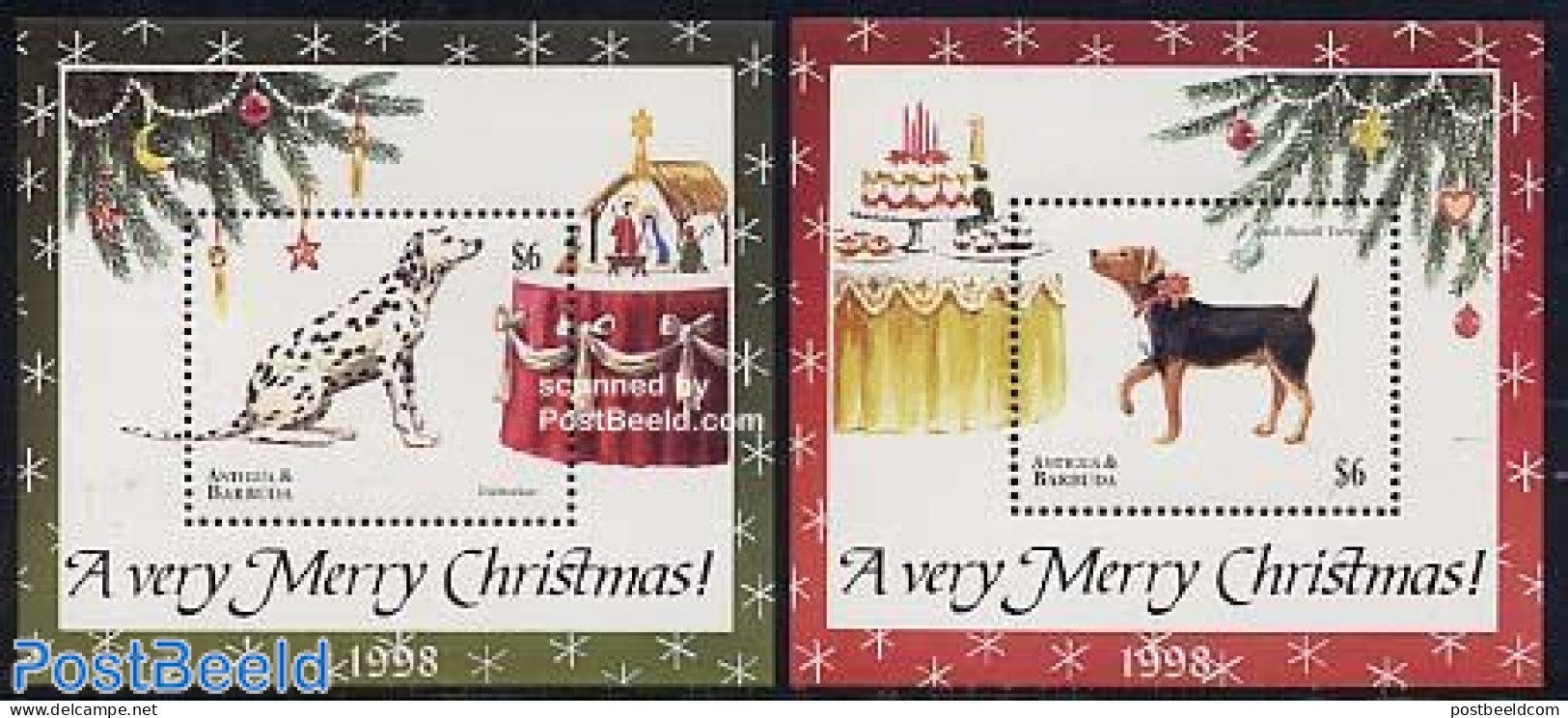 Antigua & Barbuda 1998 Christmas/Dogs 2 S/s, Mint NH, Nature - Religion - Dogs - Christmas - Weihnachten