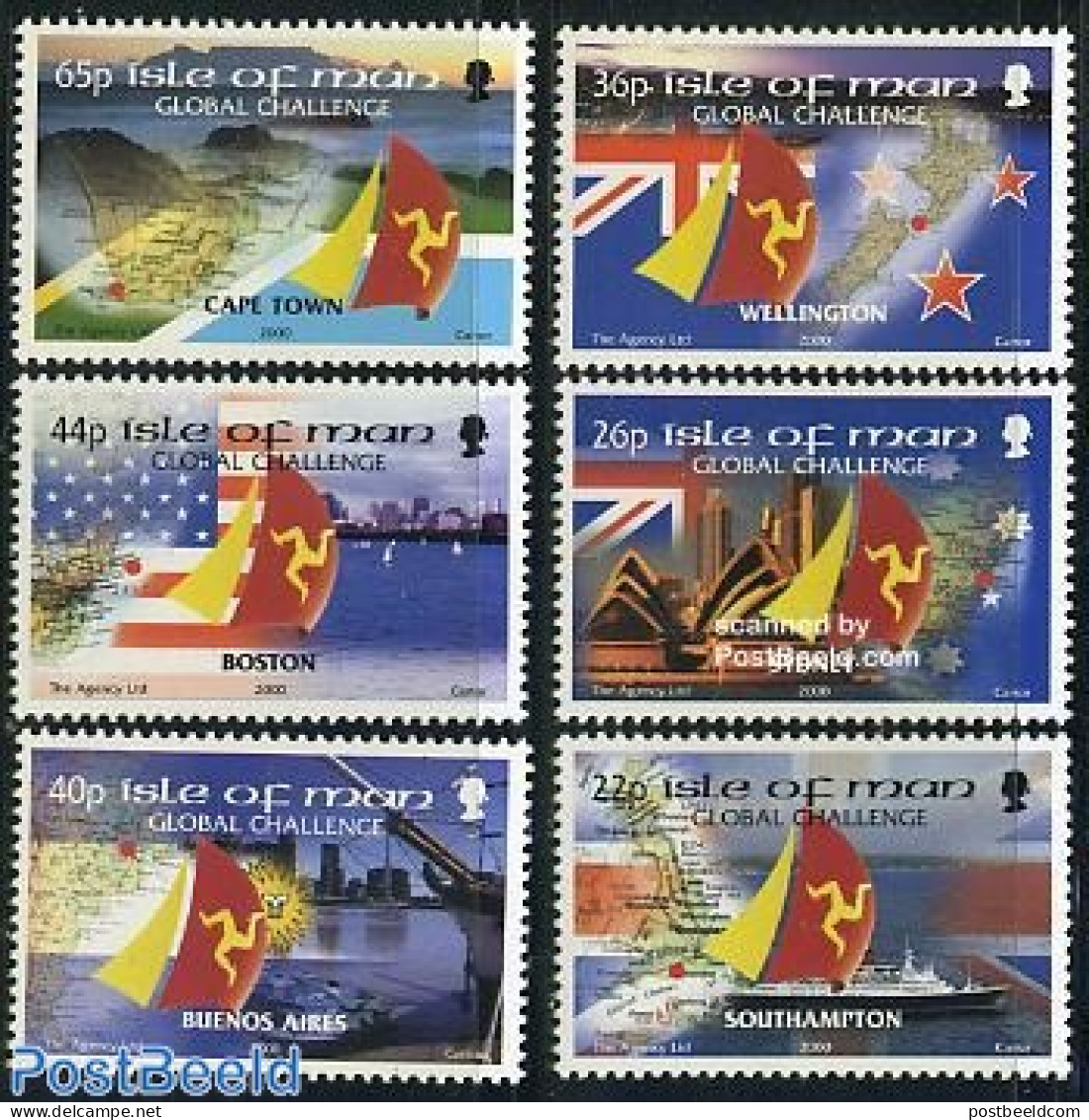 Isle Of Man 2000 Around The World 6v, Mint NH, Sport - Various - Sailing - Sport (other And Mixed) - Maps - Zeilen