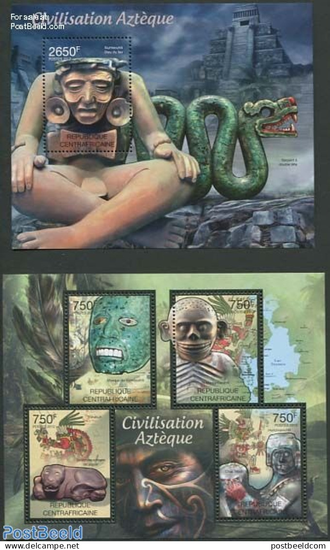 Central Africa 2012 Aztec Civilisation 2 S/s, Mint NH, History - Archaeology - Art - Sculpture - Archeologie