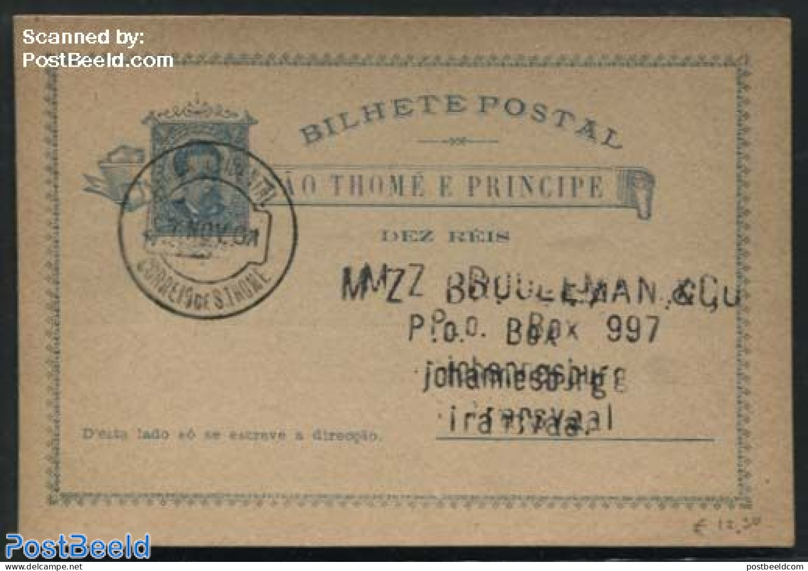 Sao Tome/Principe 1901 Postcard To Johannesburg, Used Postal Stationary - Sao Tome Et Principe