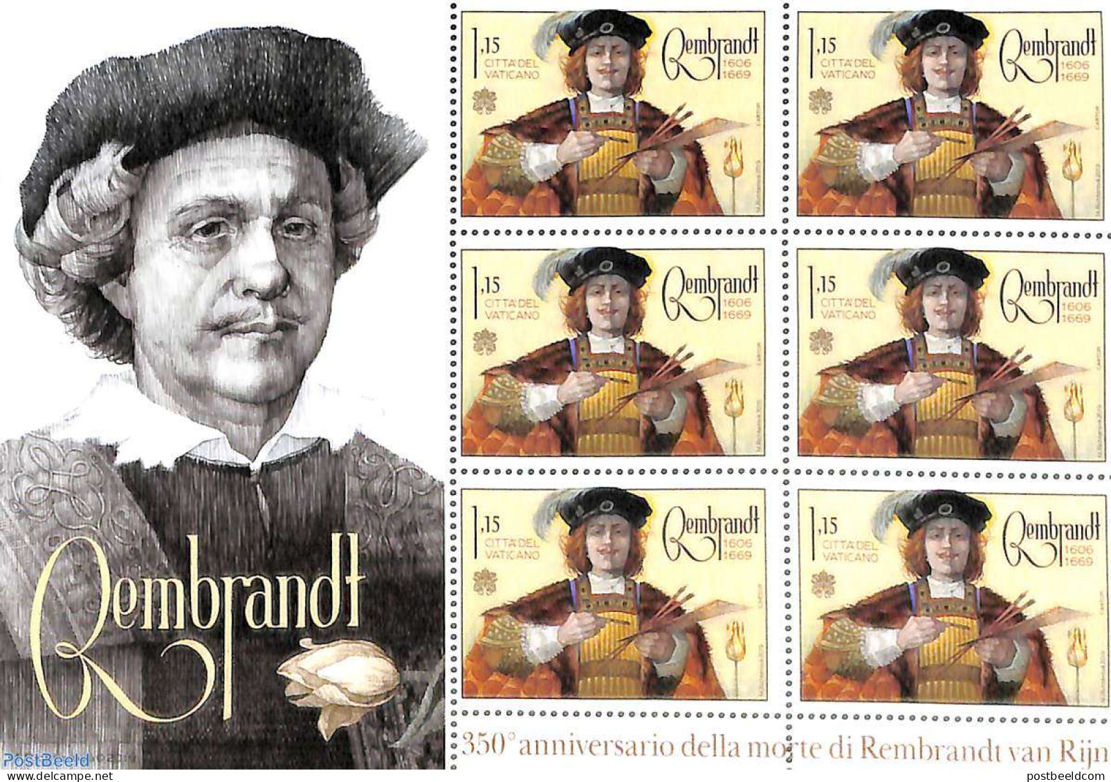 Vatican 2019 Rembrandt M/s, Mint NH, Art - Paintings - Rembrandt - Self Portraits - Ongebruikt