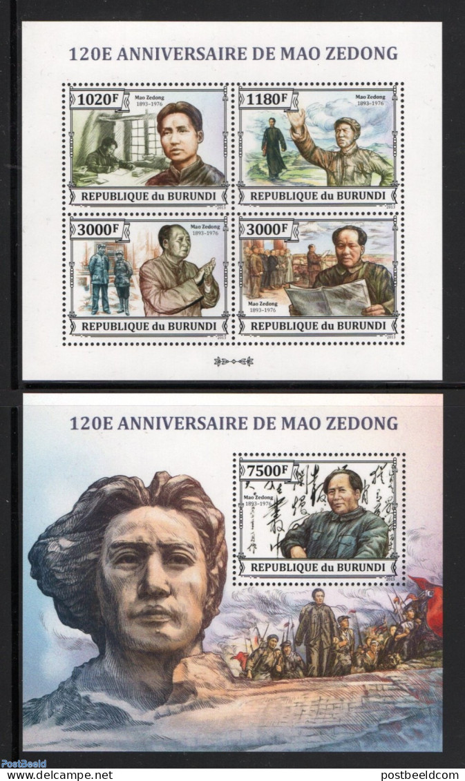 Burundi 2013 Mao Zedong 2 S/s, Mint NH, History - Politicians - Other & Unclassified