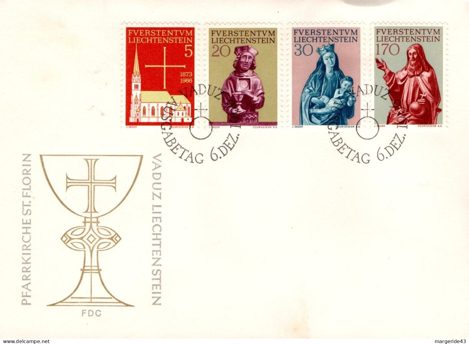 LIECHTENSTEIN FDC 1966 EGLISE SAINT FLORIN - Christianity