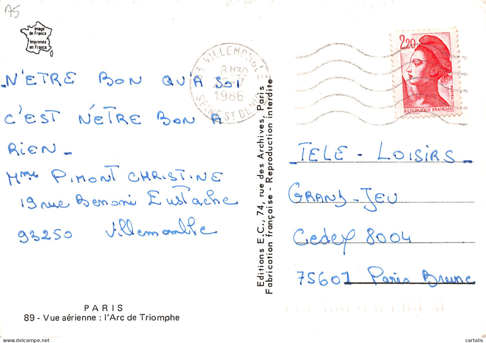 75-PARIS ARC DE TRIOMPHE-N°4185-D/0127 - Arc De Triomphe