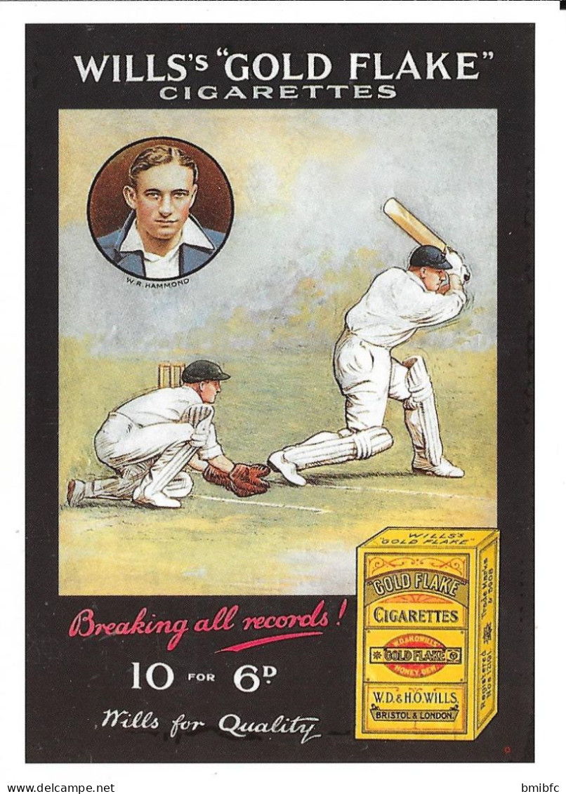 Thème Cricket  Et Tabac - WILLS's GOLD FLAKE - Cigarettes - Publicité