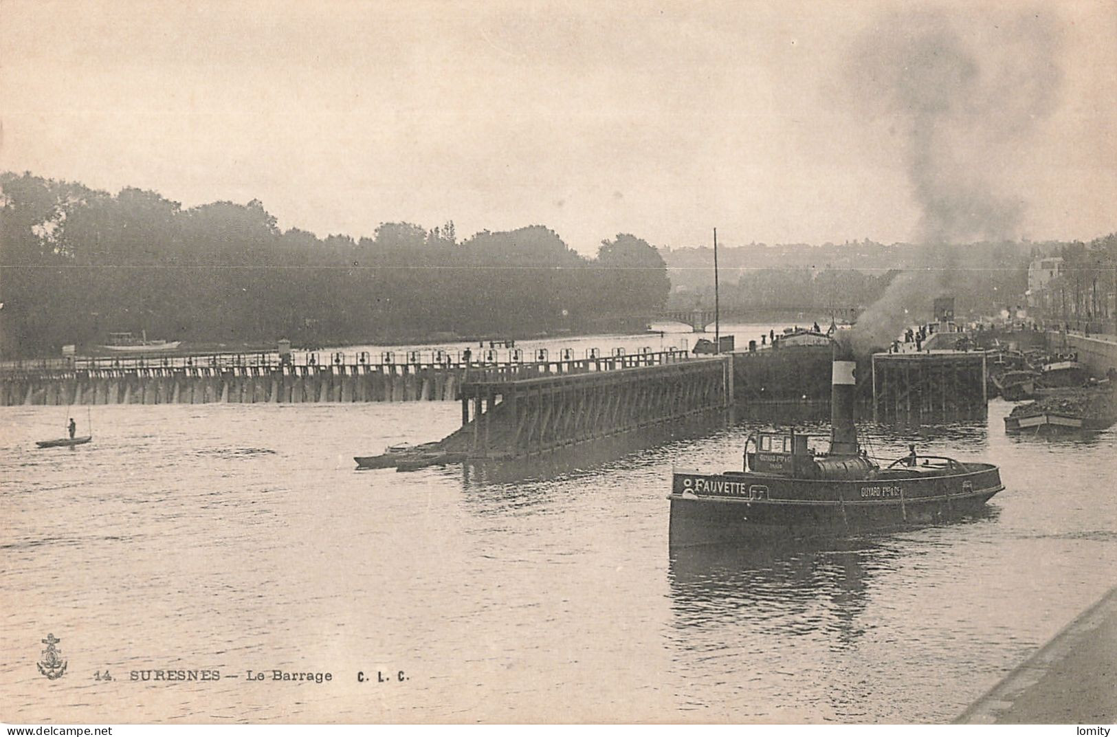 92 Suresnes Le Barrage CPA Bateau Bateaux Remorqueur Fauvette Remorquant Péniche Péniches - Suresnes