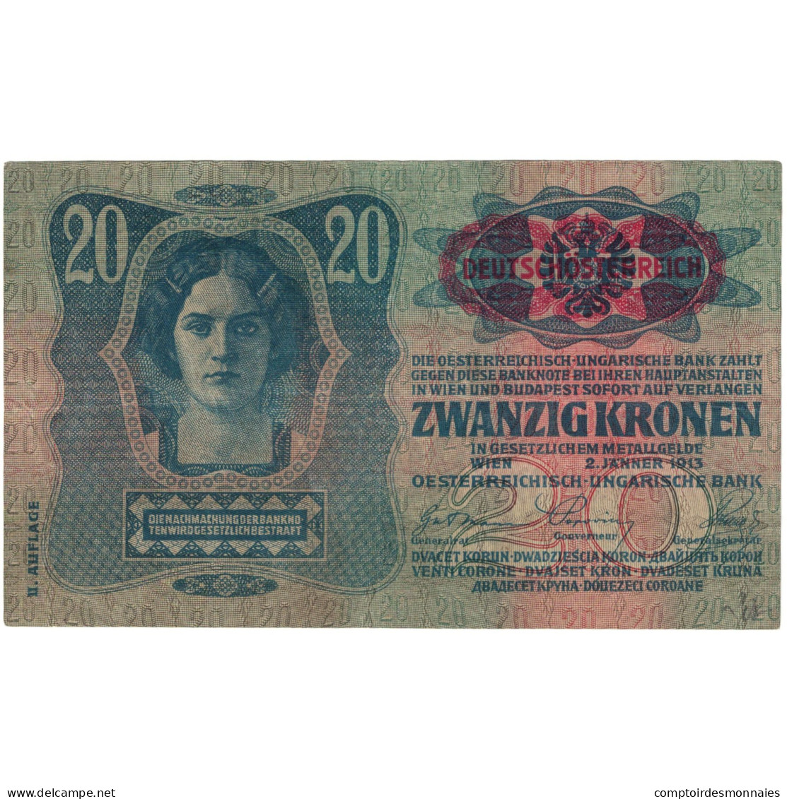 Billet, Autriche, 20 Kronen, 1913, 1913-01-02, KM:14, SUP - Oesterreich