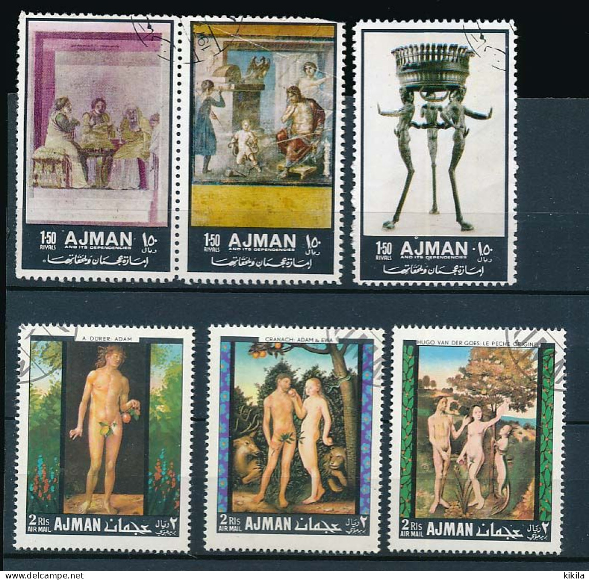 6 Timbres Oblitérés AJMAN XVI-15 (1) Adam Et Eve Par Dürer Kranach - Autres & Non Classés