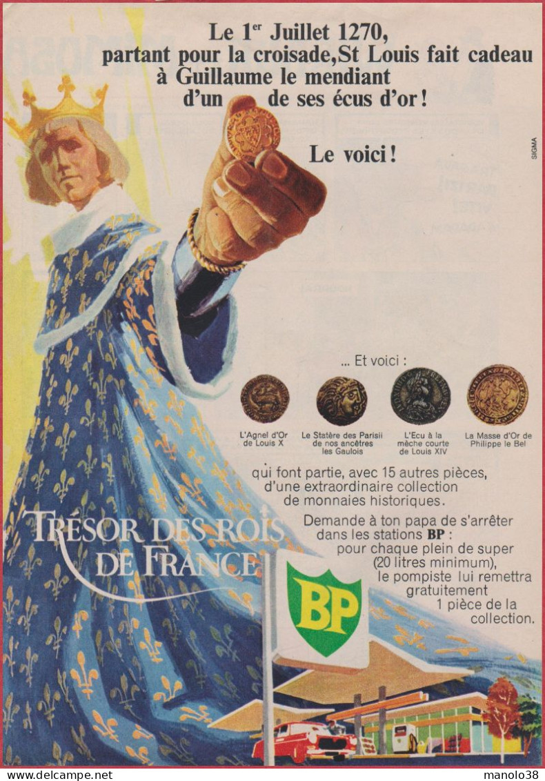 Trésor Des Rois De France Chez BP. British Petroleum. Essence. Visuel Saint Louis Offrant Un écu D'or. 1970. - Advertising