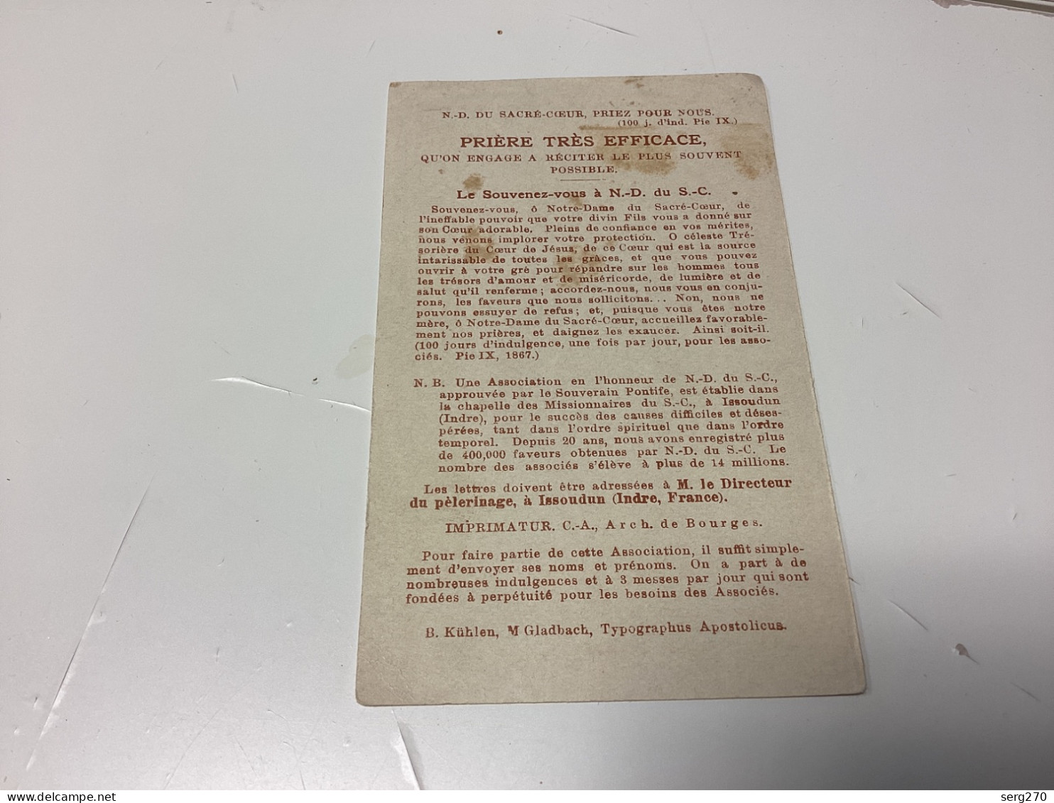 Image Pieuse Image Religieuse 1900 PRIÈRE TRÈS EFFICACE, QU'ON ENGAGE A KÉCITER LE PLUS SOUVENT Le Souvenez-vous à N.-D. - Images Religieuses