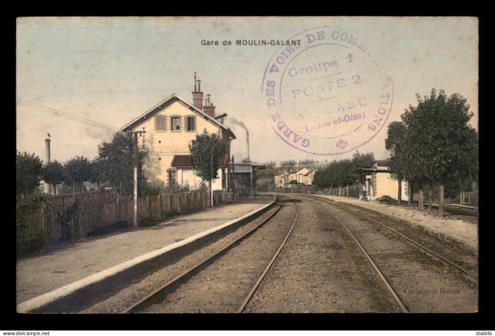 GUERRE 14/18 - CACHET DES GARDES DES VOIES DE COMMUNICATIONS DE VILLABE POSTE 2 GROUPE 1 SUR CARTE GARE DE MOULIN-GALANT - WW I