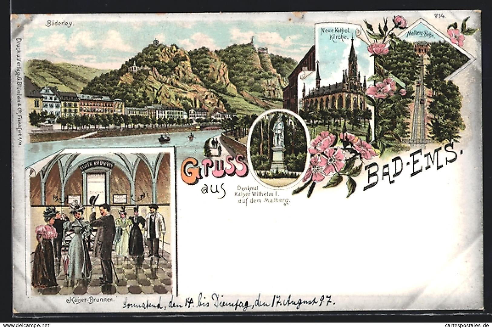 Lithographie Bad Ems, Malberg Bahn Und Kaiser Wilhelm I Denkmal Auf Dem Malberg  - Bad Ems